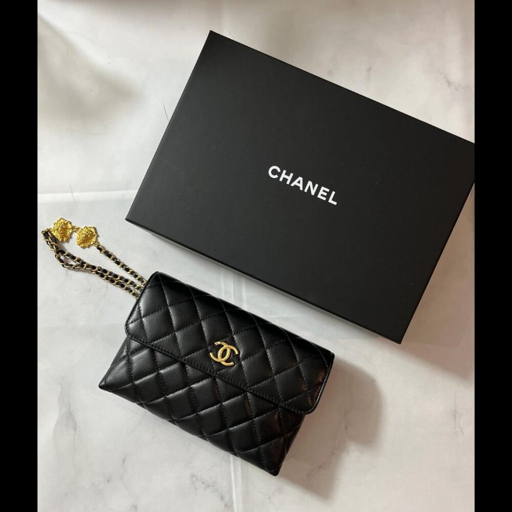 Chanel Black Quilted Wristlet Clutch Bag
